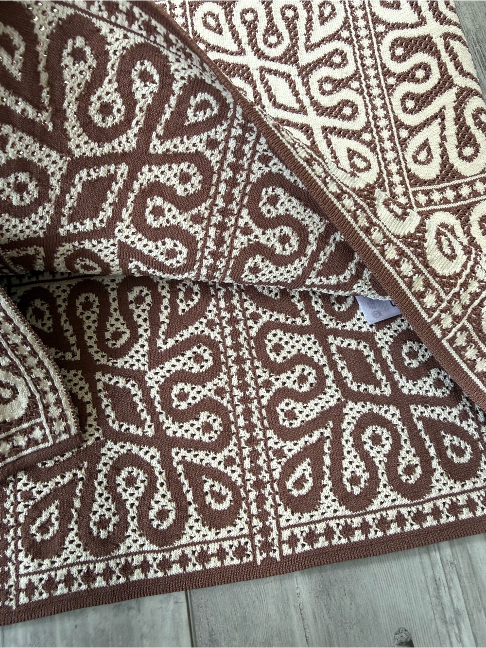Reiss River Tile Pattern Knit Shirt Brown White Cuban Collar Men's Small - Picture 9 of 10